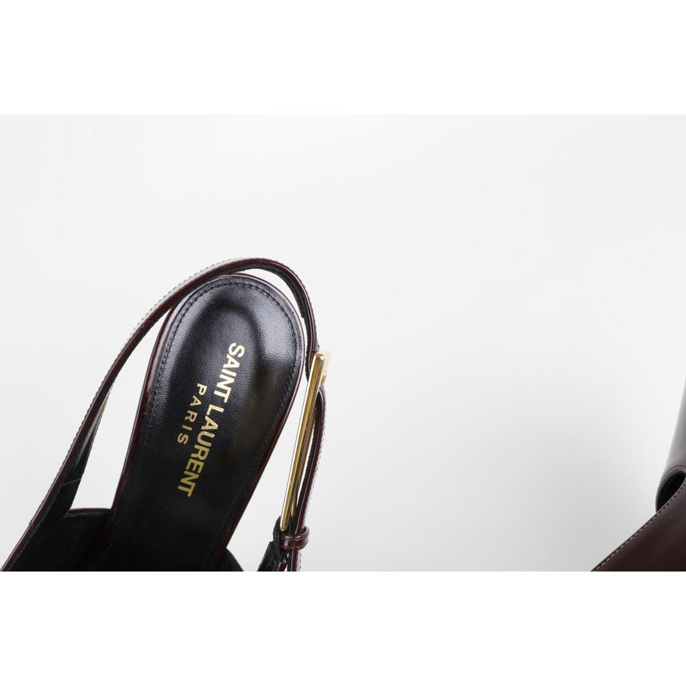 Saint Laurent Lee Burgundy Patent Leather Slingback Pointed Toe Heels Gold 37 - Picture 14 of 16